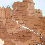 Дерев'яна мапа України з підсвічуванням річок, колір Світлий Горіх